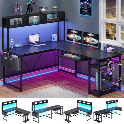 desk with led lights