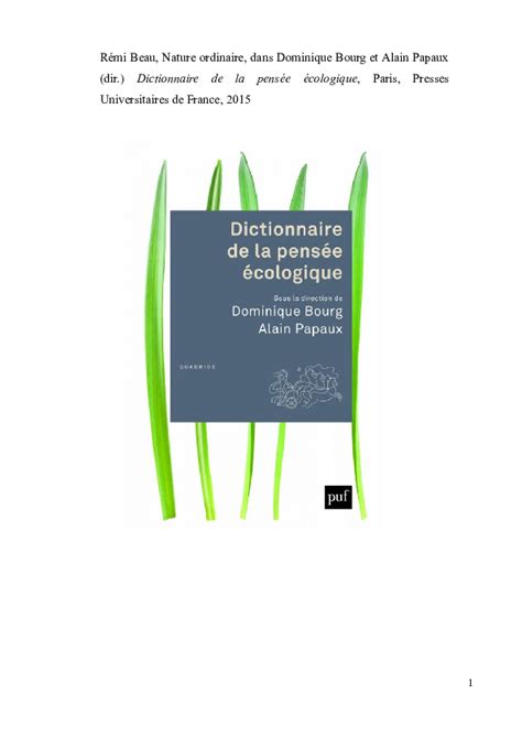 dictionnaire pens e cologique dominique bourg Doc