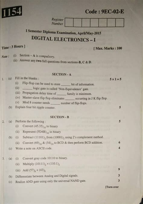 digital electronics diploma first sem question paper Epub