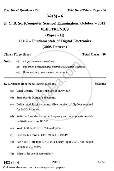 digital electronics question paper with answer PDF