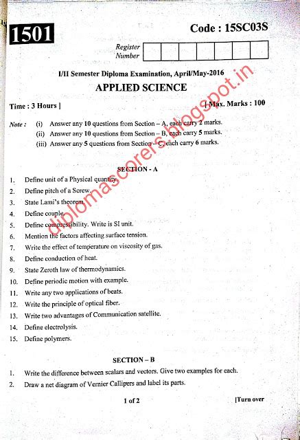 diploma applied science question paper Reader