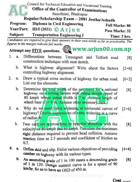 diploma civil engineering question paper Reader