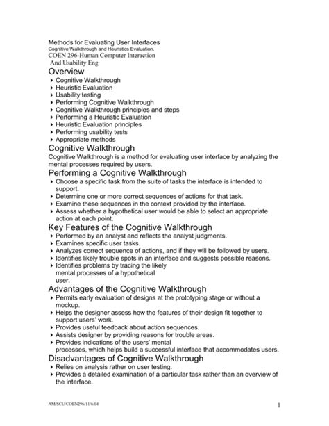 Disadvantages Of Cognitive Walkthrough