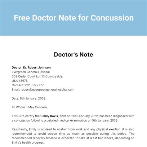 doctors note for concussion