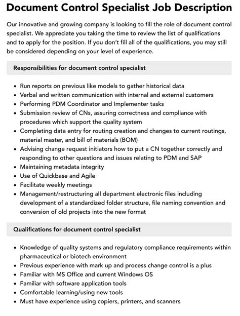 document control specialist jobs Doc