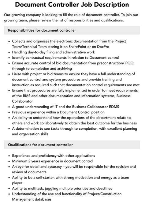 document controller job description PDF