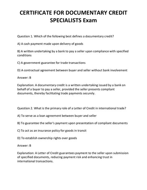 documentary credit exam questions answer Reader