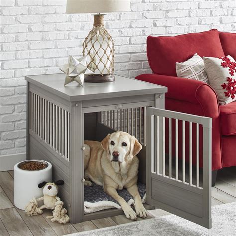 dog crate and end table