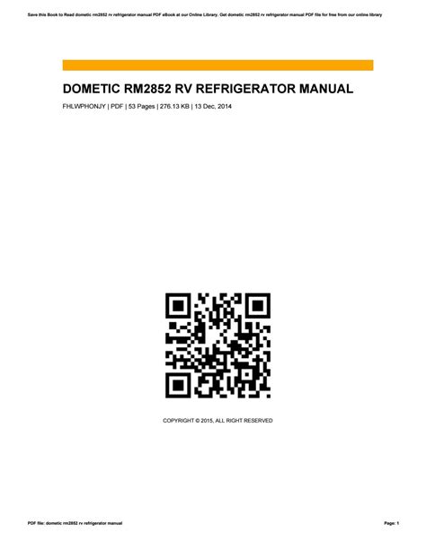 dometic rm2852 rv refrigerator manual Reader