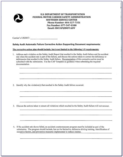 dot corrective action plan template Doc