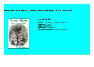 download nature speak signs omens and messages in nature pdf Kindle Editon