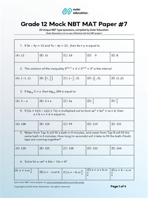 download nbt maths question paper Doc