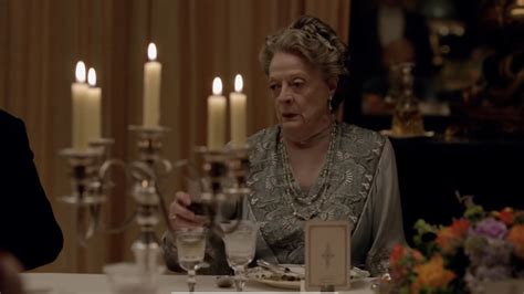 downton abbey maggie smith at dinner sylbil coming home'