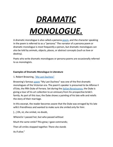 dramatic monologue dramatic monologue PDF