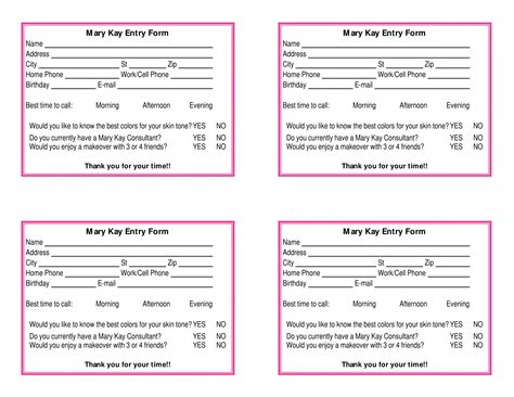 drawing entry form for mary kay PDF