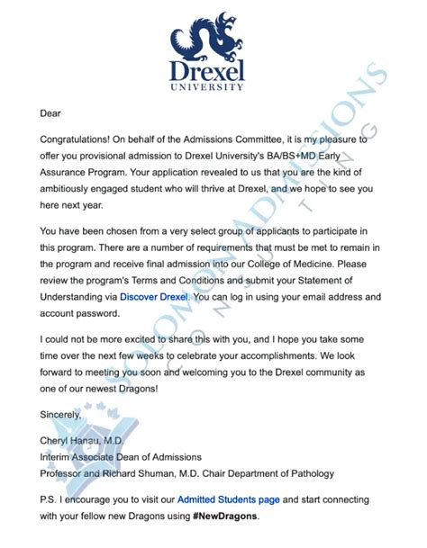 drexel enroillment letters