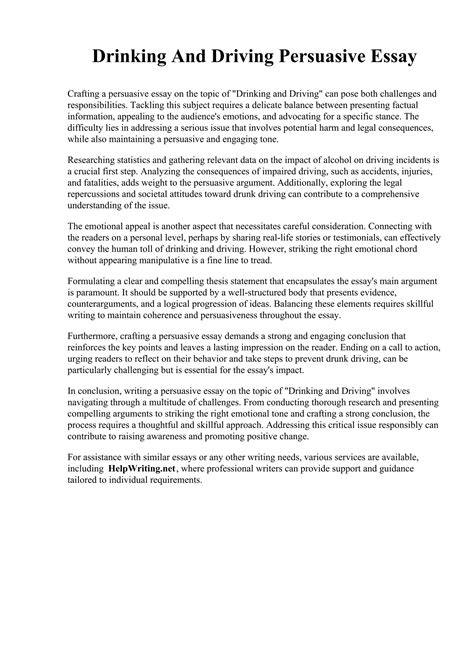 drinking and driving persuasive paper Epub