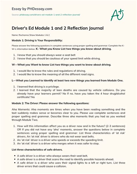 drivers ed reflection journal module 8 answers Doc