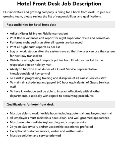 duties and responsibilities of front desk receptionist in hotel