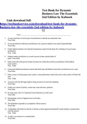 dynamic business law 2nd edition test bank pdf Epub