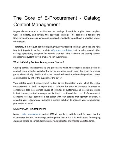 E Procurement Und Catalog Content Management