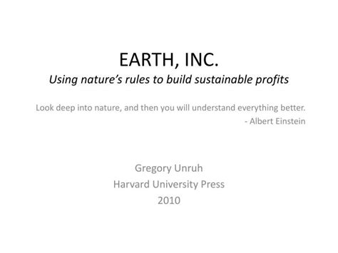 earth inc using natures rules to build sustainable profits Reader