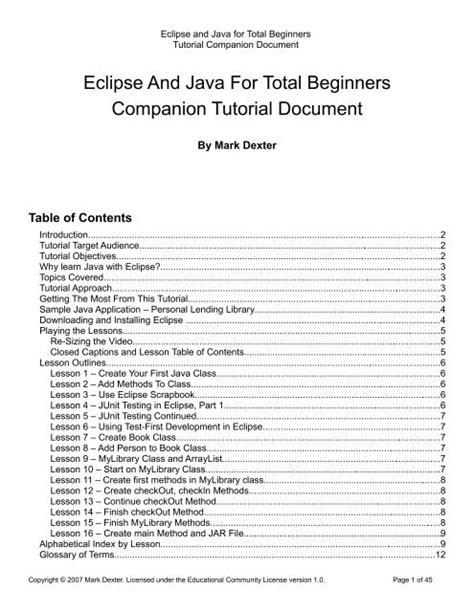eclipse and java for total beginners tutorial companion document Doc