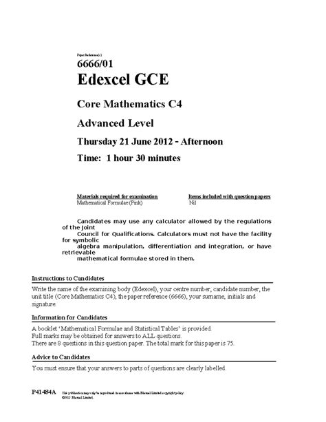 edexcel c4 paper leaked june 2012 PDF