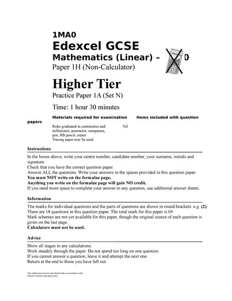 edexcel linear specification practice paper 1a Reader