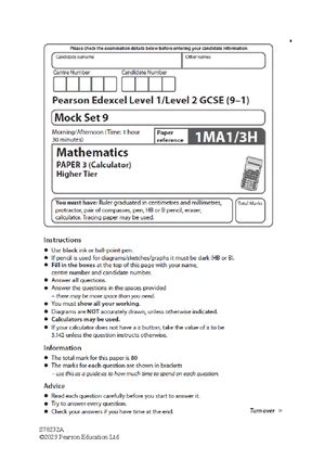 edexcel maths gcse mock paper mark scheme Epub