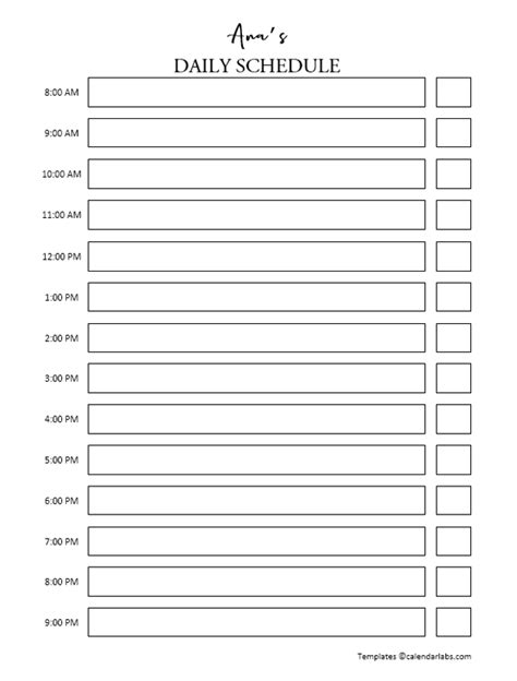 Editable Daily Schedule Template