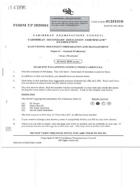 edpm cxc past paper PDF