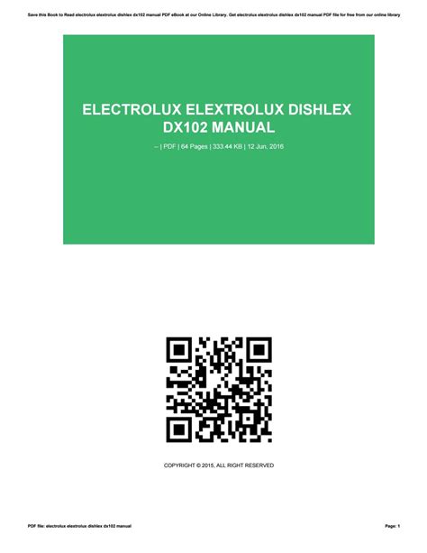 electrolux elextrolux dishlex dx102 manual PDF