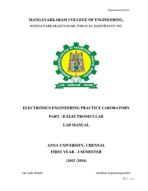 electronics engineering lab manual first sem PDF