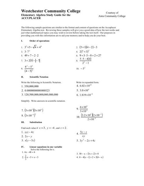 elementary algebra placement test study guide Reader