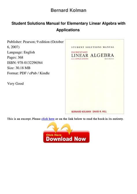 elementary linear algebra kolman solutions manual Kindle Editon