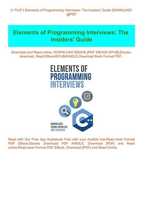 elements of programming interviews the insiders guide PDF