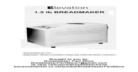 elevation breadmaker instruction manual PDF