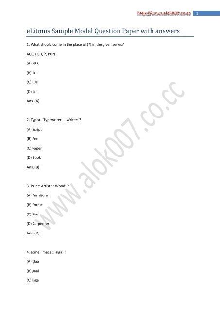 elitmus sample model question paper with answers Doc
