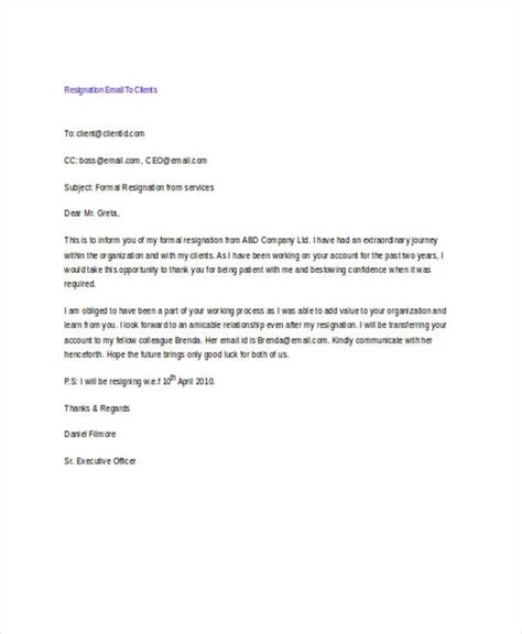 email to inform resignation to client