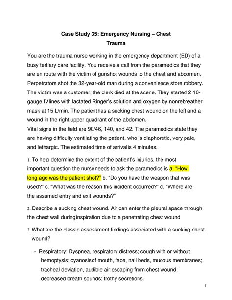 emergency case study scenarios for nurses Doc