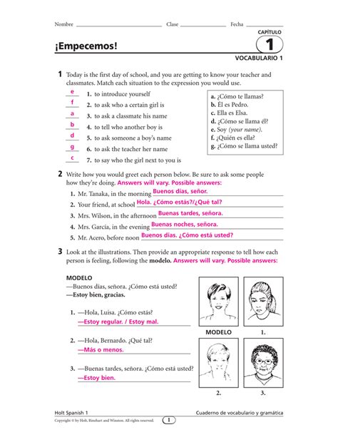 empecemos capitulo 1 vocabulario 2 answers PDF