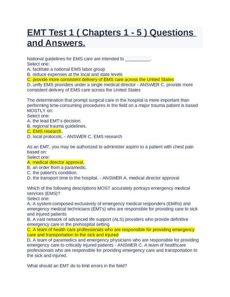 emt basic chapter quiz answers Reader