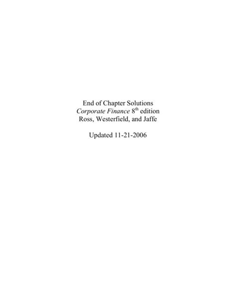 end of chapter solutions corporate finance 8th edition ross Ebook PDF