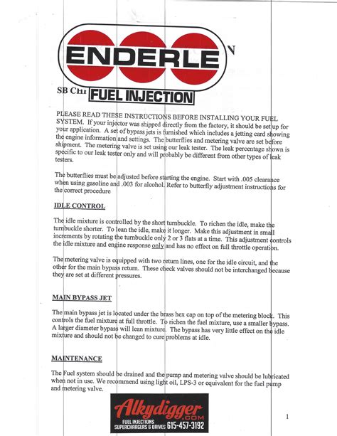 enderle fuel injection for user guide Doc