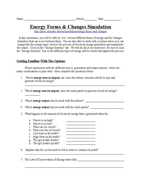 energy forms and changes simulation worksheet answers Ebook Epub