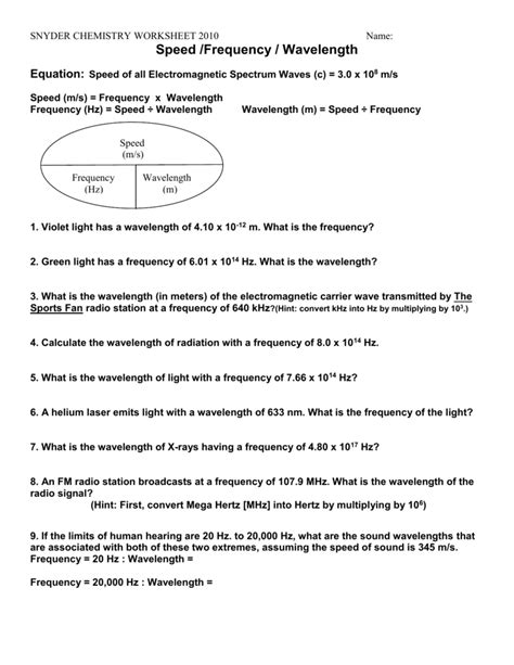 energy frequency wavelength worksheet answers Epub