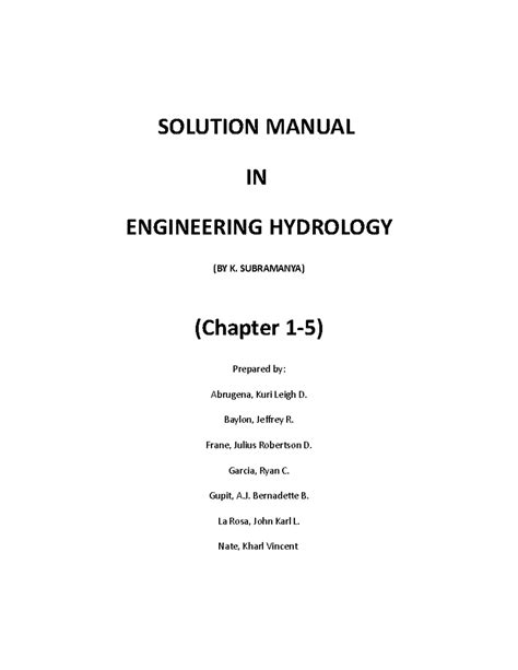 engineering hydrology subramanya solution manual pdf Doc