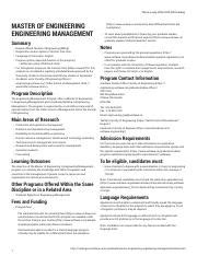 Engineering Management Course Catalog S T