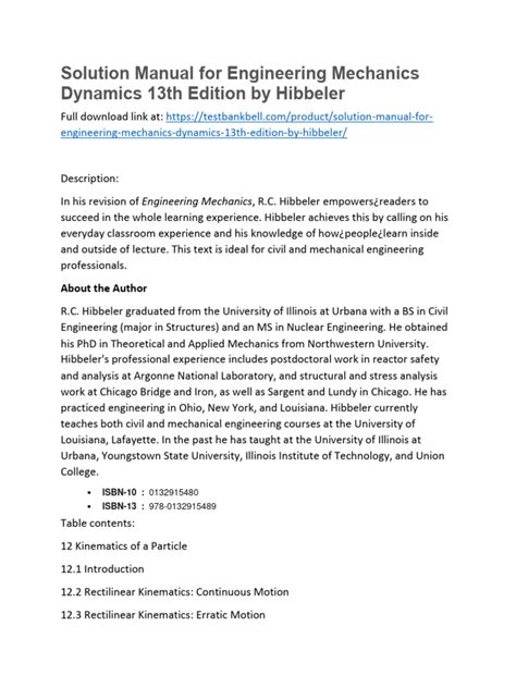 engineering mechanics dynamics 13th edition solution manual pdf Reader